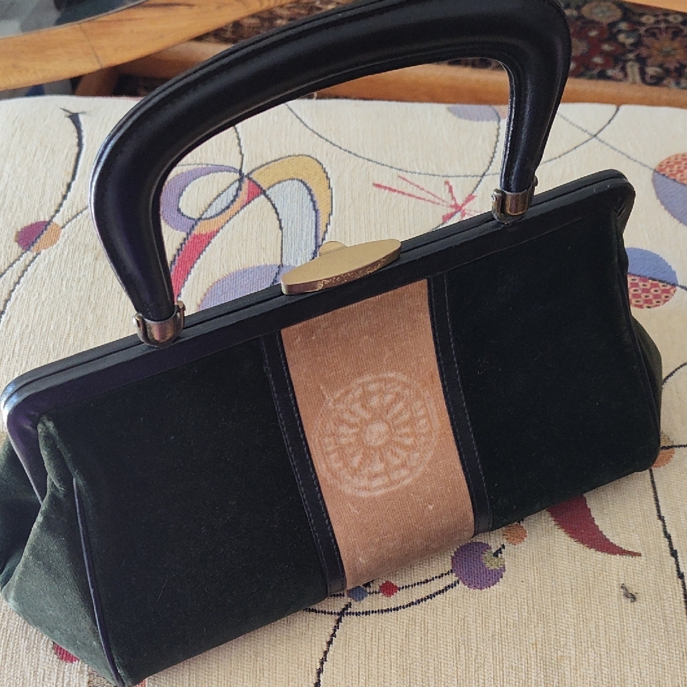 Elegant Vintage Green and Tan Velvet Purse